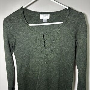 LOFT Olive Long Sleeve Tee with Button Detail